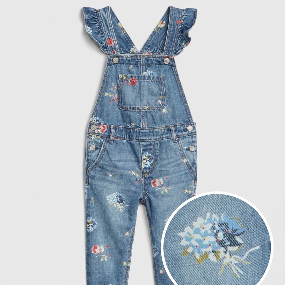 Toddler Girl’s Floral Denim Overalls / size 2